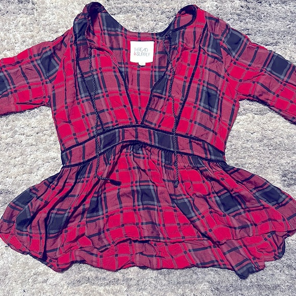 Thread & Supply Tops - Thread & Supply Buffalo Checker Red & Black Flutter Sleeve shirt - Size S